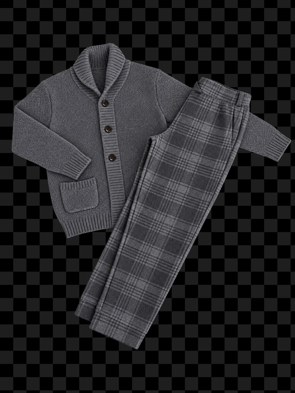 Janie and Jack Grey Plaid Pajama Set with Knit Cardigan